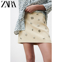 ZARA 新款 女装 莱茵石亚麻混纺裙 02731270711