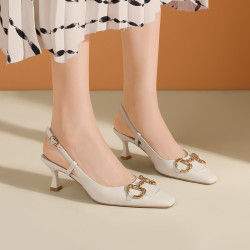 博斯绅威 凉鞋女夏季2021新款时尚金属马衔扣后空气质包头真皮女鞋