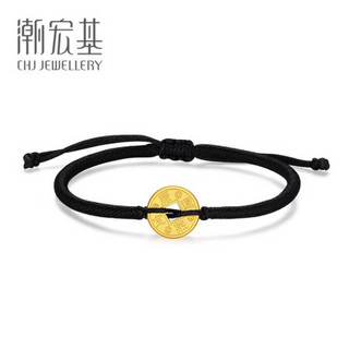 潮宏基 CHJ JEWELLERY 余生团圆美满 足金黄金转运珠手绳男女情侣款定价 SCG30003595 黑绳款