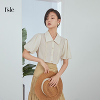 FANSILANEN 范思蓝恩 Z211204 女士复古短袖衬衫 米杏色 M