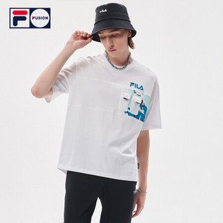 FILA FUSION 潮牌官方男装短袖衫2021夏秋新款街头运动圆领T恤男 标准白-WT（宽松版型，建议拍小一码） 190/108A/XXXL