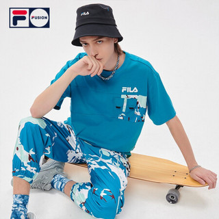 FILA FUSION 潮牌官方男装短袖衫2021夏秋新款街头运动圆领T恤男 滴水绿-BU（宽松版型，建议拍小一码） 190/108A/XXXL