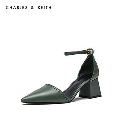 CHARLES & KEITH CHARLES&KEITH女鞋冬季CK1-60280215编织锁边饰尖头粗跟单鞋女 Green绿色 35