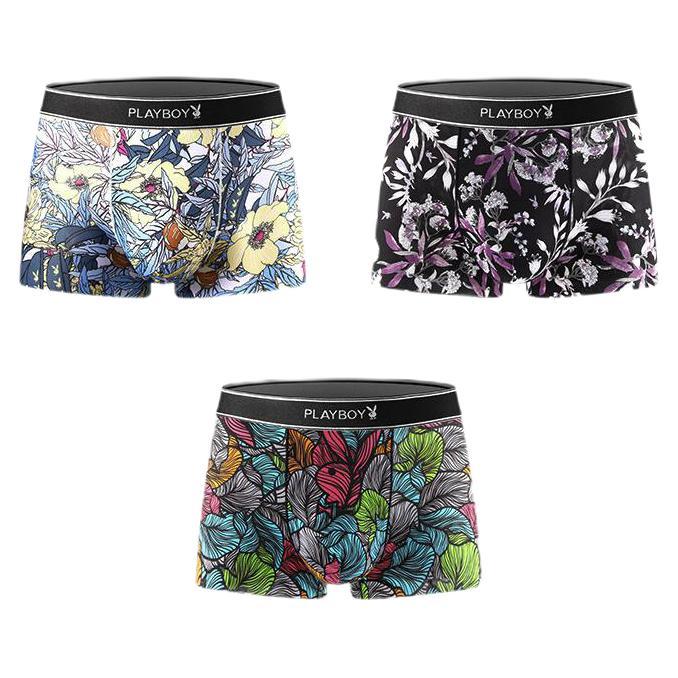 PLAYBOY 花花公子 男士冰丝平角内裤套装 3673 3条装 多色 L