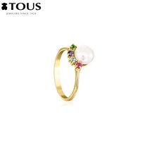 TOUS/桃丝熊18K金彩色蓝宝石珍珠戒指女个性夸张