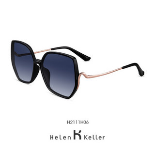 海伦凯勒墨镜2021年新款潮流大框防紫外线太阳镜女眼镜女（H2111N06-亮黑/深灰渐近）