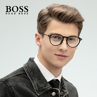HUGO BOSS 眼镜架男女复古圆框眼镜架黑框时尚板材眼镜配镜片1237