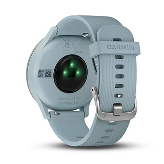GARMIN 佳明 vivomove HR 智能手表 43mm 银色纤维增强聚合物表壳 淡蓝色硅胶表带（防水、光学心率、高度计）