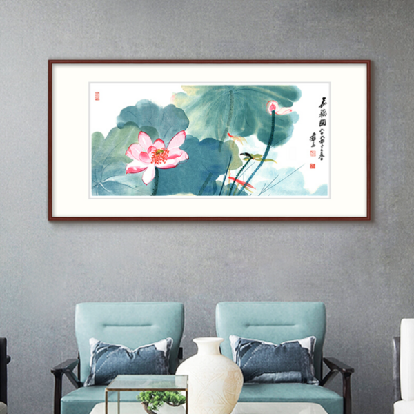 橙舍 张大千 植物花卉水墨画《嘉藕图》装裱100x200cm 宣纸 弘雅红褐