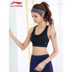 LI-NING 李宁 运动内衣女健身服瑜伽文胸中高强度支撑防震美背防下垂无钢圈搭扣可调节薄款Bra 黑色(一体胸垫)