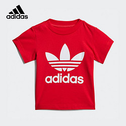 adidas ORIGINALS adidas阿迪达斯2021夏季TREFOIL TEE三叶草男婴童休闲短袖T恤儿童运动上衣GD2635浅猩红98/建议身高98cm