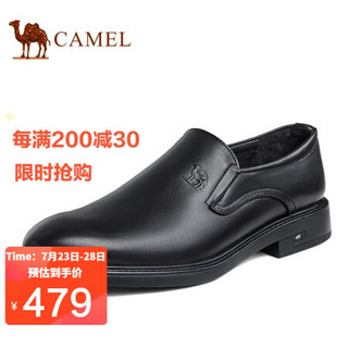 骆驼（CAMEL） 商务正装便捷套脚牛皮休闲简约男士德比皮鞋婚鞋 A132005560 黑色 44