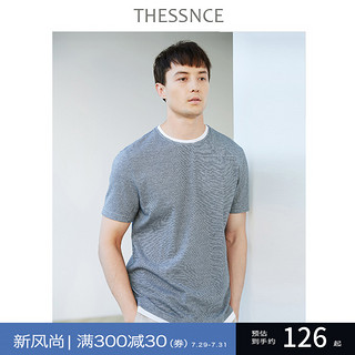 THESSNCE 特殊肌理花纱色织假两件露白边宽松百搭圆领短袖T恤