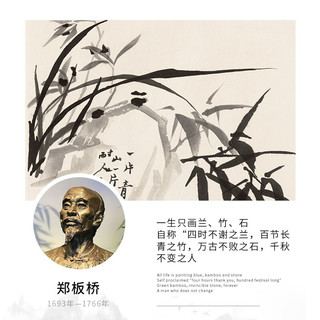 装饰画客厅 荣宝斋郑板桥复刻画 新中式现代简约风格卧室餐厅沙发客厅背景墙创意玄关挂画单幅大气轻奢壁画 一片青山（画框50x70厘米） 金属拉丝黑色框
