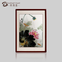 尚得堂手绘国画花鸟画水墨画竖幅荷花三联画客厅挂画装饰画名家真迹 荷花1-沙比利实木框 装裱50*70