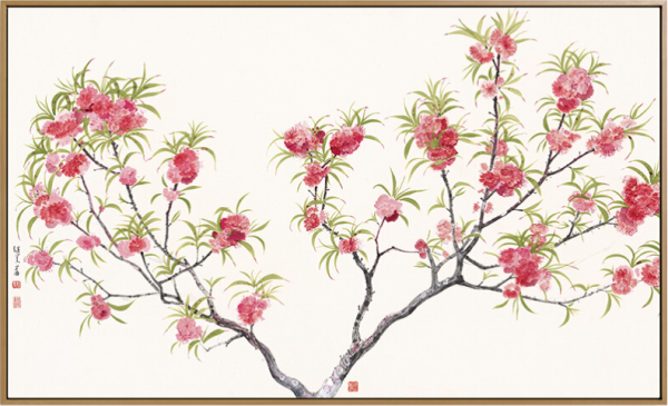 仟象映画薛继业植物花卉装饰画a款桃花100x60cm油画布浅木色实木框