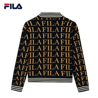 FILA 斐乐官方 女子编织外套衫 2021秋季新款休闲运动舒适 正黑色-BK 170/88A/L