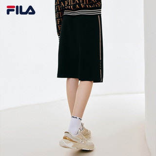 FILA 斐乐官方女子半身裙 2021新款时尚半身裙女半身裙 正黑色-BK 160/62A/S