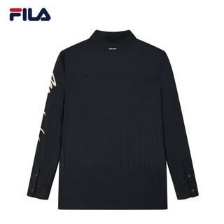 FILA 斐乐官方长袖衬衫男子梭织上衣外套2021秋季翻领休闲运动服印花上衣开衫男装 传奇蓝-NV 195/112B/XXXXL