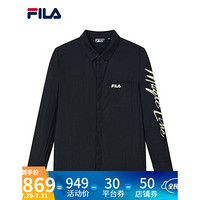 FILA 斐乐官方长袖衬衫男子梭织上衣外套2021秋季翻领休闲运动服印花上衣开衫男装 传奇蓝-NV 195/112B/XXXXL