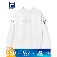 FILA 斐乐 ATHLETICS斐乐官方女子套头卫衣2021秋季新款针织休闲长袖衫 玉石白-WT 165/84A/M