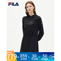 FILA 斐乐官方连衣裙女子2021年秋季新款长袖休闲时尚运动长裙 正黑色-BK 175/92A/XL