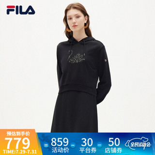 FILA 斐乐官方连衣裙女子2021年秋季新款长袖休闲时尚运动长裙 正黑色-BK 175/92A/XL