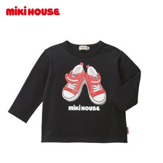 MIKIHOUSE 日本制纯棉手绘风板鞋主题印花LOGO儿童长袖T恤透气舒适10-5220-389 黑色 140cm