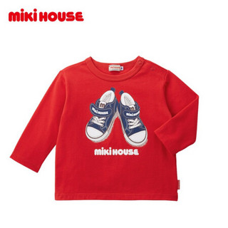 MIKIHOUSE 日本制纯棉手绘风板鞋主题印花LOGO儿童长袖T恤透气舒适10-5220-389 红色 90cm