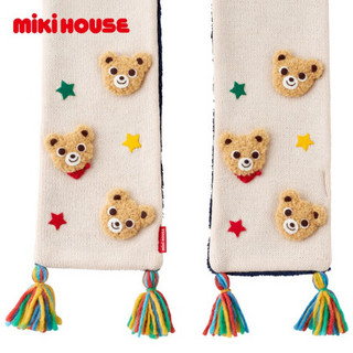 MIKIHOUSE 羊毛印花LOGO流苏加厚儿童保暖围巾卡通立体普奇熊舞飒兔13-7702-383 藏蓝色