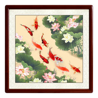 尚得堂 墨翁《连年有余》85x85cm 宣纸 圆角棕色木框