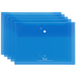fizz 飞兹 5只装加厚双层透明文件袋/按扣档案袋/办公用品 蓝A6281