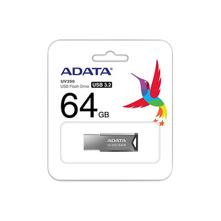 ADATA 威刚 UV350 USB 3.2 U盘 银黑色 64GB USB