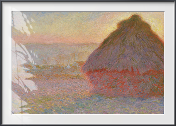 海龙红莫奈文艺复兴横版装饰画干草垛雪景60x43cm油画布浅木纹画框