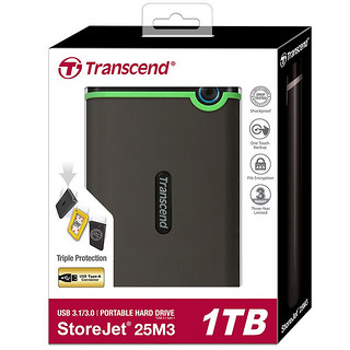 Transcend 创见 StoreJet 25M3系列 2.5英寸USB便携移动硬盘 1TB USB3.1 Gen 1