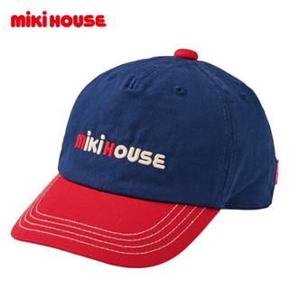 MIKIHOUSE 纯棉复古简约时尚刺绣LOGO可调节儿童棒球帽13-9101-382 藏蓝色 L（52-54）