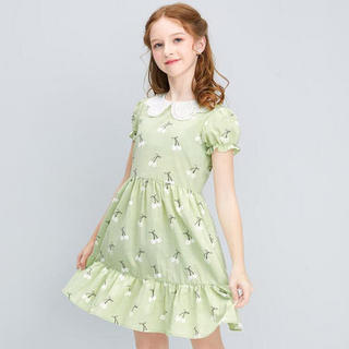 笛莎（DEESHA）女童连衣裙2021夏季女童洋气时尚樱桃印花连衣裙 绿印花 120cm