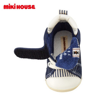 MIKIHOUSE 日本制男女宝宝刺绣LOGO一段学步鞋条纹拼色机能鞋防滑耐磨40-9340-978 靛蓝色 13cm