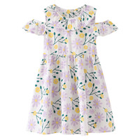 安奈儿童装女童夏款连衣裙2021新款可爱小心机袖印花淑女裙 白紫花 120cm
