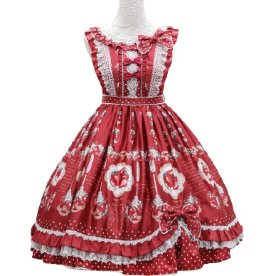walnut deer 胡桃鹿 Lolita洛丽塔 波点草莓 女士JSK无袖连衣裙 红底白点 S
