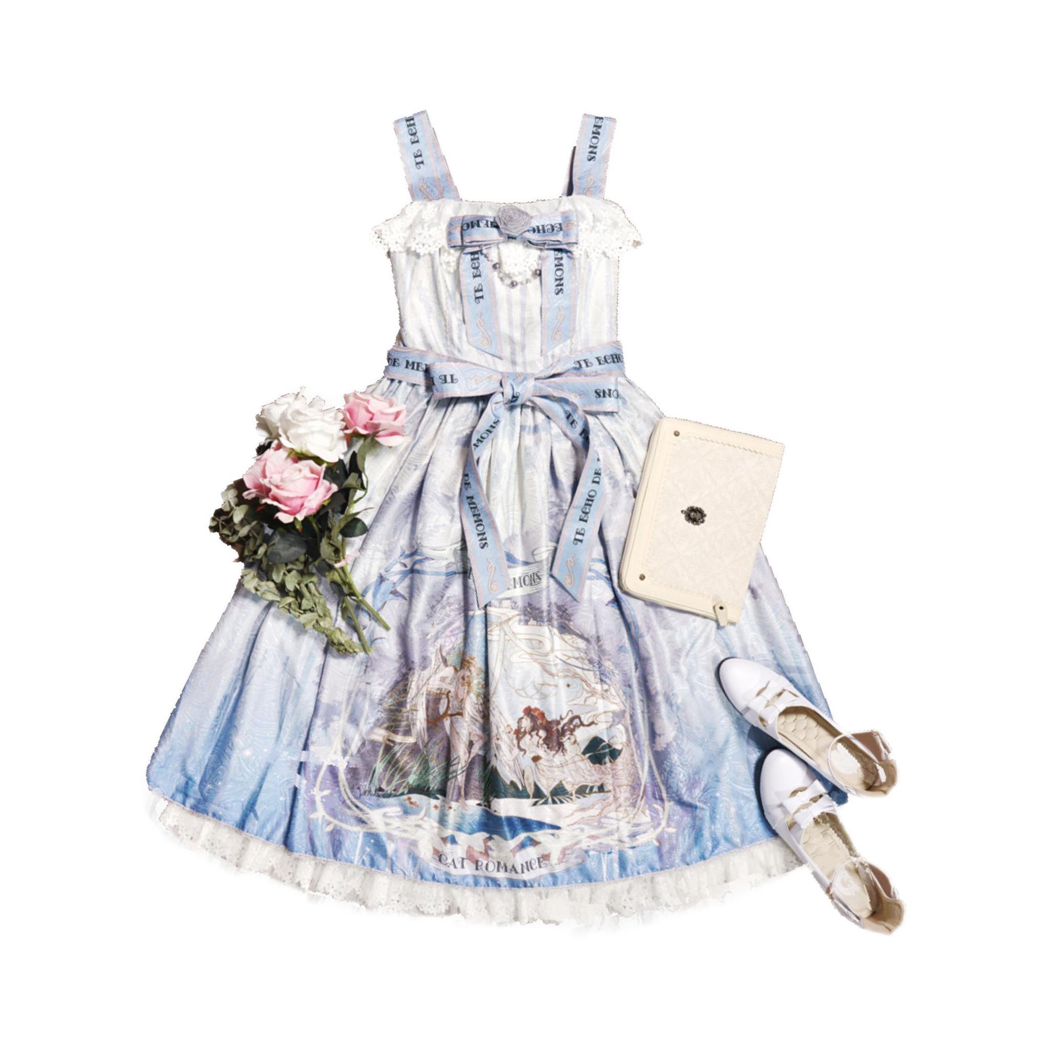 Cat_Romance 猫咪罗曼史 Lolita洛丽塔 茶会款 艾柯之声 女士JSK无袖连衣裙 不开襟 sax S