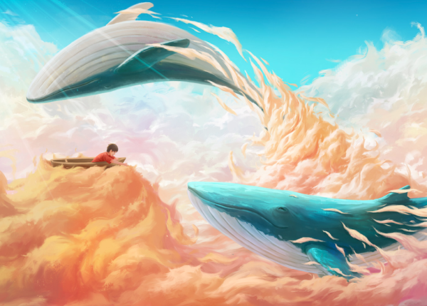 海龙红夕海卡通动漫鲸鱼装饰画 畅游鲸鱼a 60x1cm 油画布白色外框多少钱 什么值得买