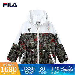 FILA 斐乐 x MIHARA联名斐乐官方女子连帽运动外套梭织上衣2021年春秋季新款休闲女装时尚上衣 英伦绿拼白色-KK 170/88A/L