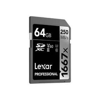 Lexar 雷克沙 SD卡 1667X Pro USH-II V60 4K高速单反微单相机内存卡 Pro升级版SD卡64G 二合一读卡器 卡盒