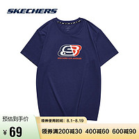 SKECHERS 斯凯奇 Skechers斯凯奇春夏新款字母LOGO针织短袖圆领运动T恤男女同款情侣款L121U173