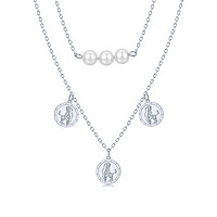 CIGALONG 复古女神系列 CL-051NE528 双层珍珠钱币925银项链 41cm