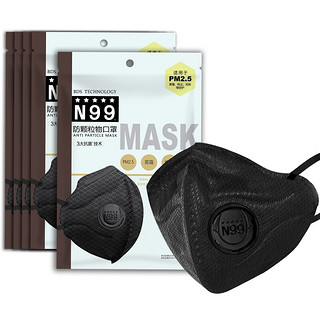伊藤良品 N99有呼吸阀口罩 5只 黑色
