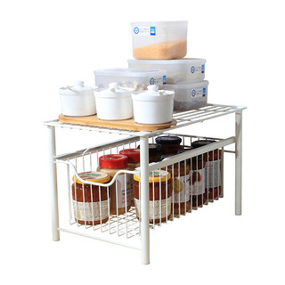 贺里厨房下水槽置物架调味瓶收纳架柜内台面分层抽拉锅具整理架 烤漆白