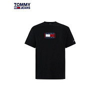 TOMMY HILFIGER 汤米·希尔费格 Tommy 21新款春夏男装青春流行纯棉旗标印花短袖T恤10753 黑色BDS M 推荐：120/140斤