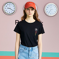 大嘴猴夏季新款t恤女纯色时尚印花短袖上衣韩版学生潮 XL 黑色